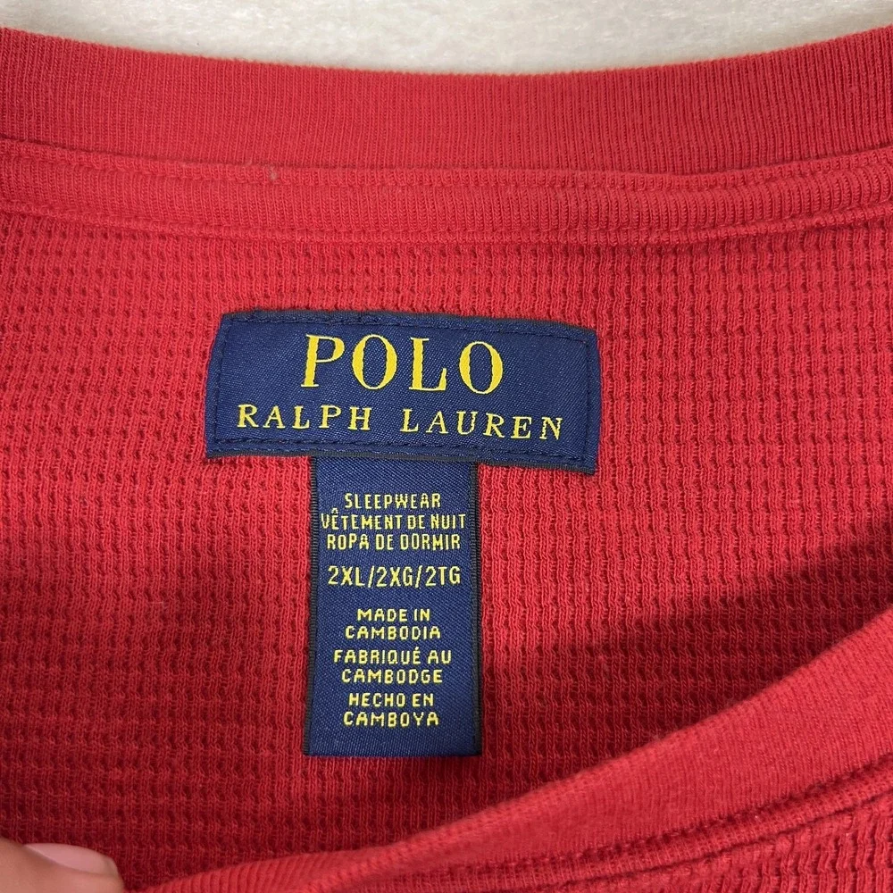 Polo Ralph Lauren Sleepwear Shirt Mens 2XL Red Waffle Knit Polo Bear‎ Rugby Top